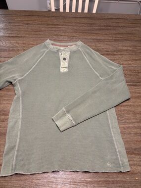 True Grit Light Sage Waffle Knit Henley Top